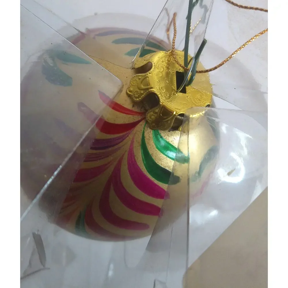 Vintage Italian Hand-Painted Glass Christmas Ornament Gold Plume Stripe Decor